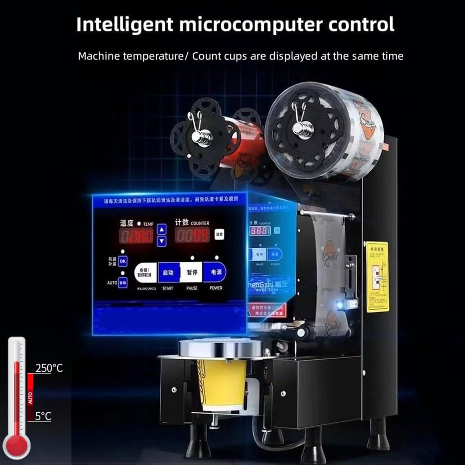 350W 自動カップシーリングマシン 業務用 90/95 mm 電動カップ